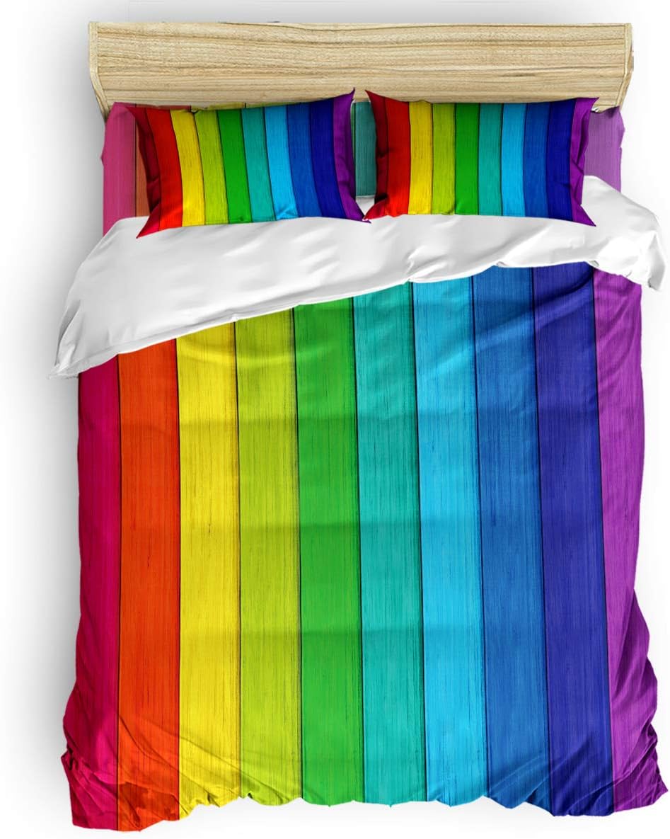 Washable Bedding 4 Piece Colorful Rainbow Stripe Vintage