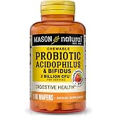 MASON NATURAL Chewable Probiotic Acidophilus, Strawberry, 50 Day Supply | 2 Billion CFU acidophilus &amp; bifidus, 100 chewable strawberry tablets to support normal digestive &amp; colon functions