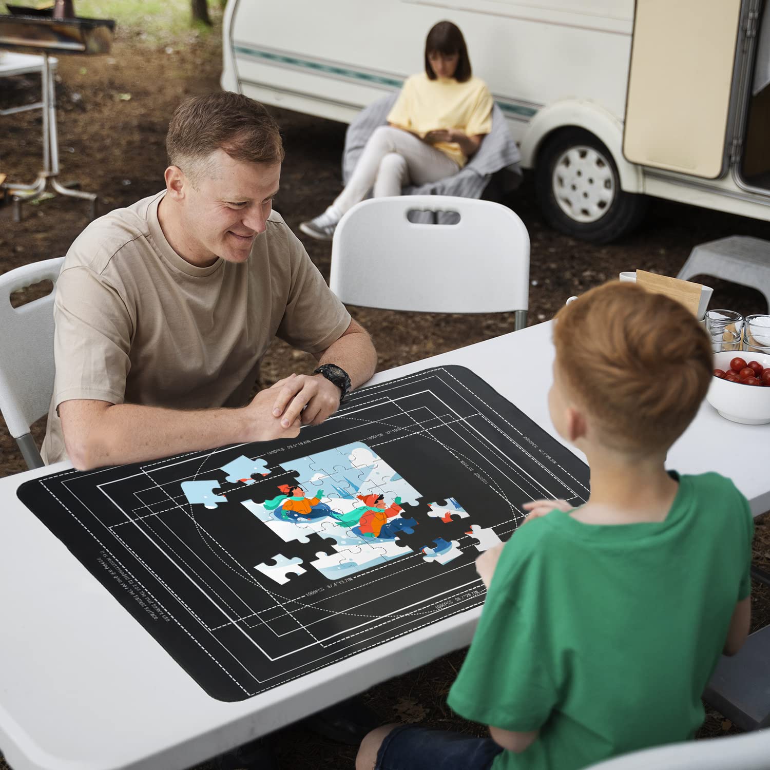 Jigsaw Puzzle Mat Roll Up, Portable Saver Pad 48” x 31” Up to 2000 Pieces, Puzzles Matt Rollup with Non-Slip Rubber Bottom & Smooth Top. (6 Puzzle Sorting Trays & 1 Storage Bag)