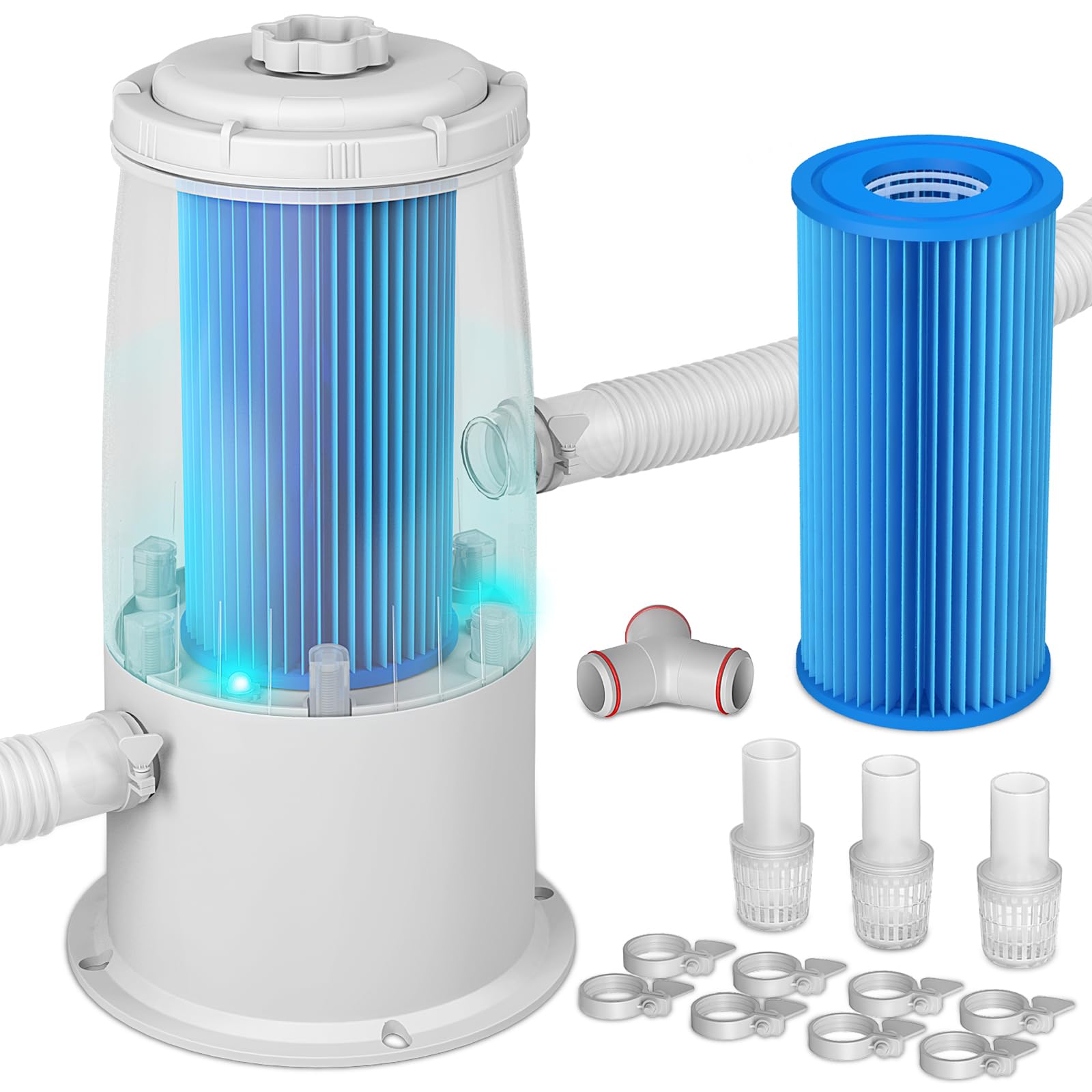 Photo 1 of Evoio Pool Filter Pump Above Ground, 1000 Gallons High Flow Rate with Running Light, 10 Hours Timing Automatic Off, Swimming Pool Filter Cartridge Pump for Above Ground Pool