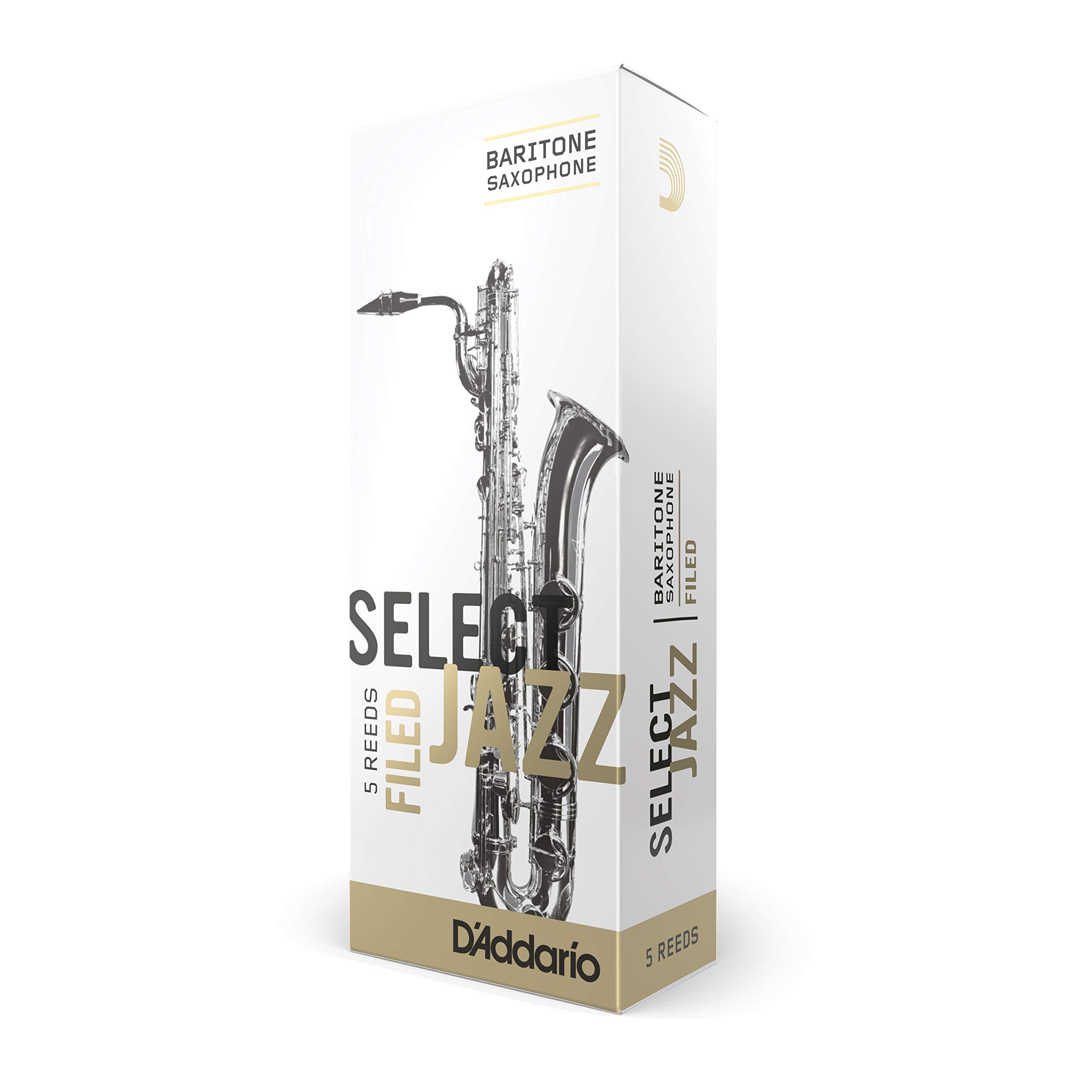 D'Addario Woodwinds Select Jazz Baritone Sax Reeds, Filed, Strength 3 Medium, 5-Pack