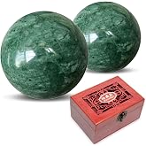 Hmsddan Traditional Chinese Baoding Balls, Marble Health Exercise Stress Relief Balls with an Upgraded Shockproof Imitation Wood Box, Dark Green, 2-Piece Set, Medium-1.57"