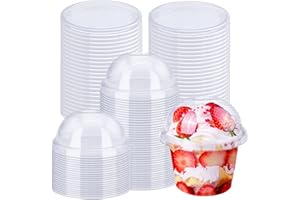 Alaeseje 50 Pack 8oz Disposable Clear Plastic Cups with Dome Lids(Hole in the Lid),PET Dessert Cups,Disposable Snack Bowls for Ice Cream,Cake,Fruit,Parfait, Pudding and Jello Shot