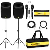 Bowens Dual 8 Inch 400W PA System &ndash; Portable Speakers with Bluetooth, USB/SD, LCD &amp; Remote &ndash; DJ Sound System with Wireless Karaoke Microphone for Singing/Microfono &amp; Stands