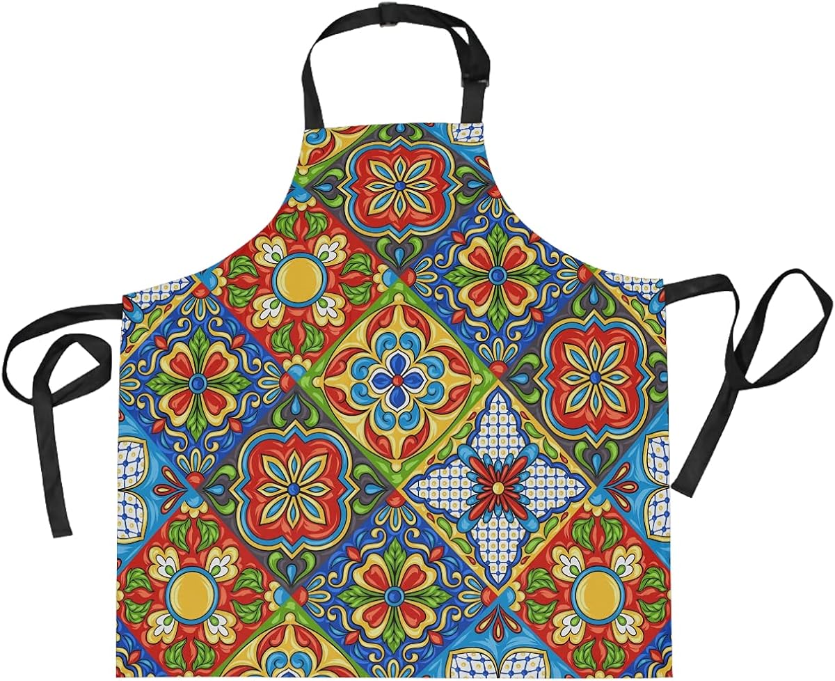 COZYHM Quality Kitchen Apron with Pockets Vintage Mexican