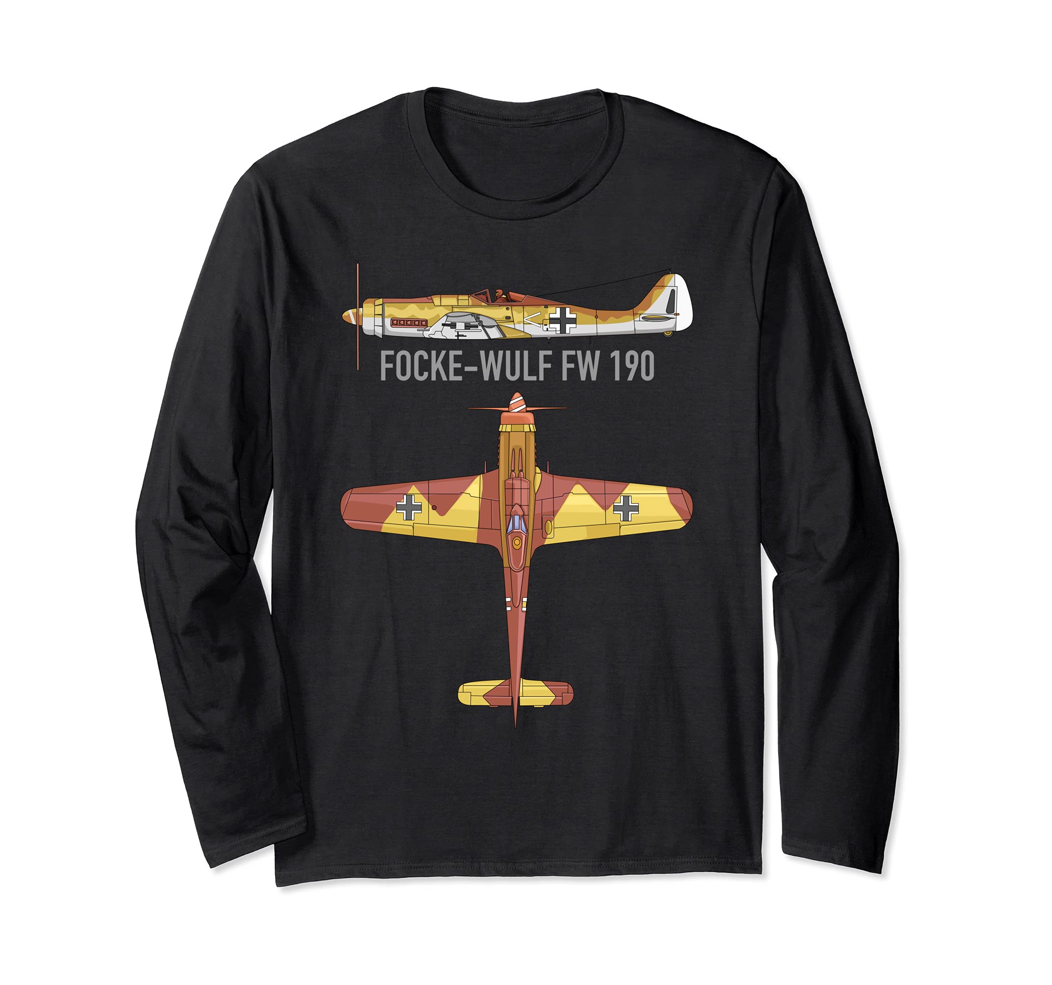 Focke-Wulf Fw 190 German WW2 Fighter Aircraft Plane Diagram Long Sleeve T-Shirt