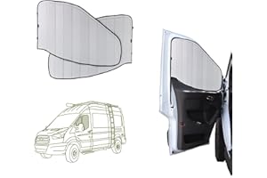 VanEssential Insulated Blackout Front Door Window Covers Designed for Ford Transit Van High and Medium Roof Year 2015 to Current (Pair) - Cool Gray