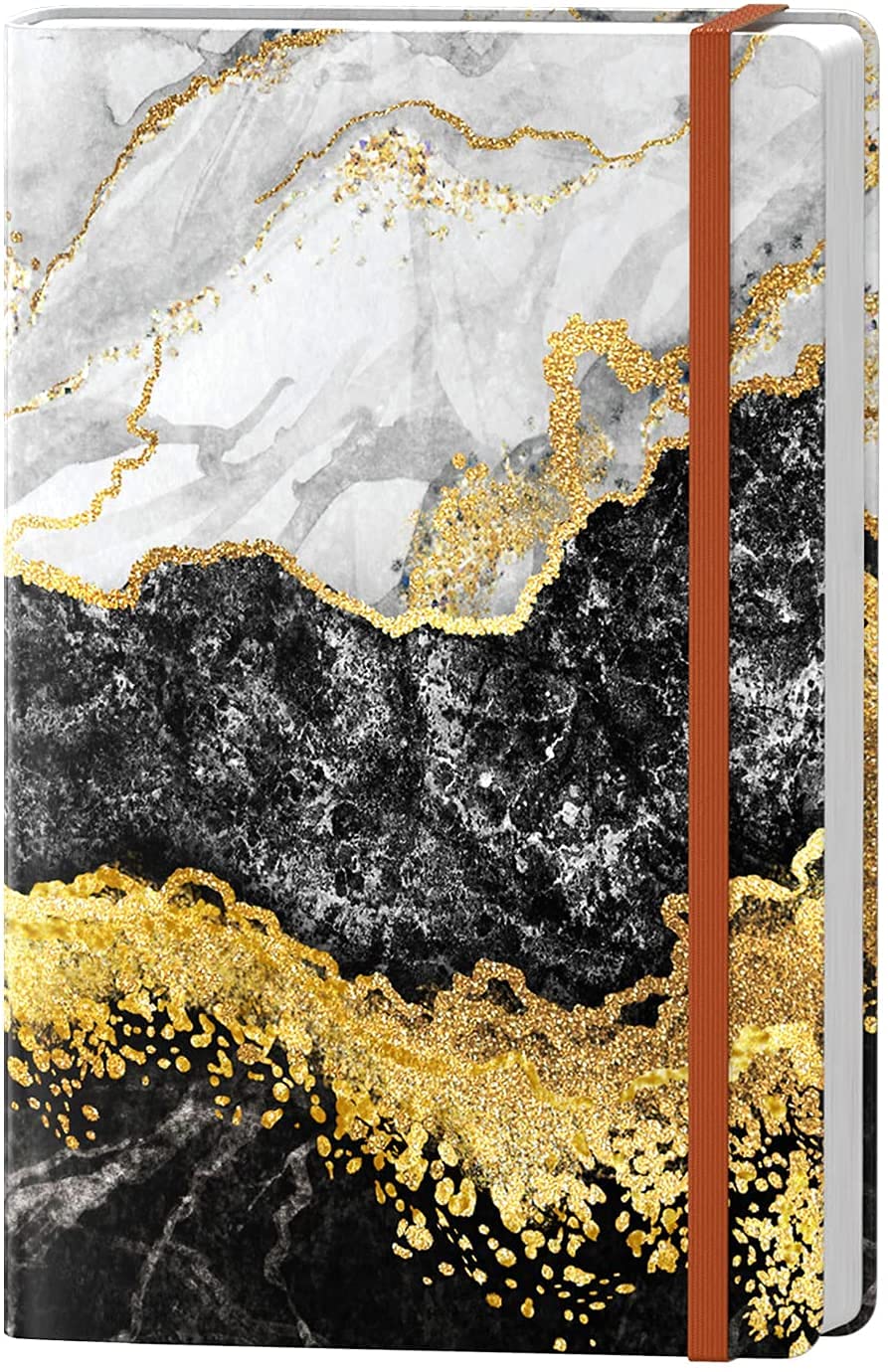 HUAMXE Lined Journal Notebook, Marble Hardcover, Medium 5.7 x 8.4 in, 160 Pages Thick Paper, Cute Aesthetic College Ruled Notebook for Journaling Writing Work Office School Men Women, Black White Gold โ image 1