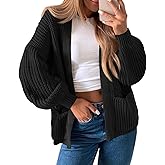 Saodimallsu Womens Oversized Cardigan Ribbed Chunky Knit Long Lantern Sleeve Open Front Fall Sweater Coats