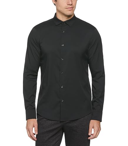perry ellis slim fit non iron tech dress shirt Men's Travel Luxe Shirt, Gray, 16.5