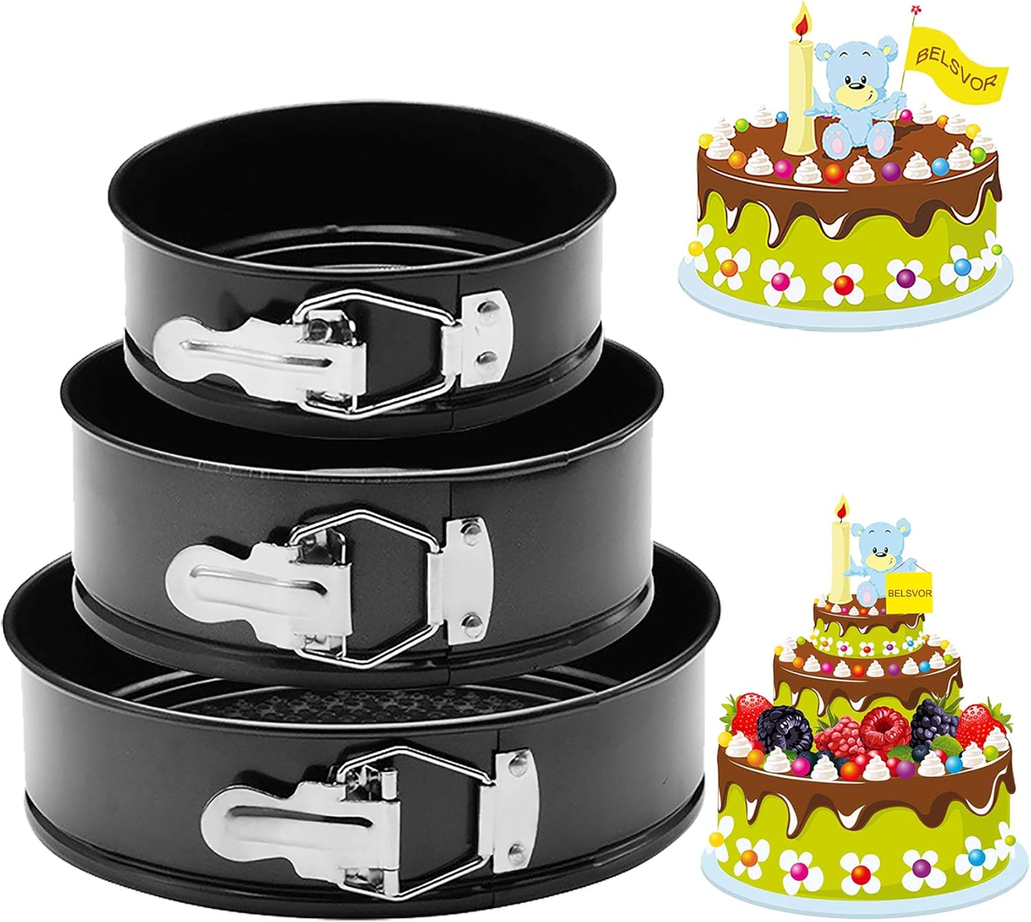 Moule Gateau Gris Noir En Acier Au Carbone 7 8 9 18cm cm 22cm Moulle Gateau Rond 3 Etages Moule A Gateau A Charniere Pour Faire Gateaux Pizzas Pain Belsvor 3pcs Moule A Gateau Moules