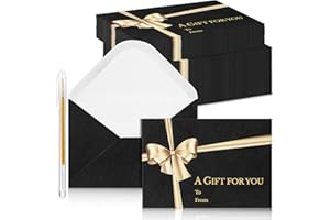 Glenmal 50 Pcs Christmas Mini Gift Card Envelopes with Golden Bow Card Holder Business Envelopes with Gold Ink Pen for Christmas Festival Party Supplies, 2.7 x 3.9''(Black)