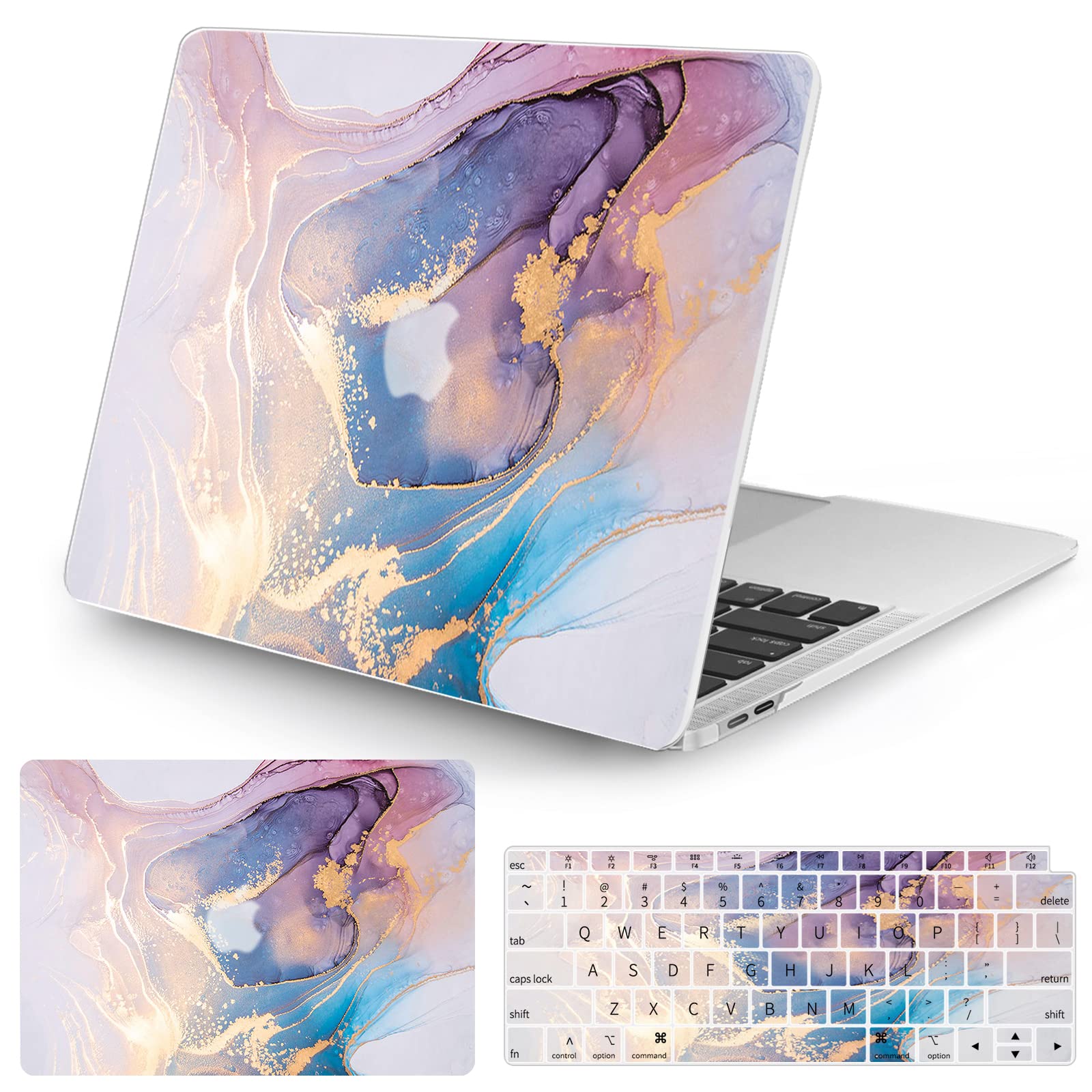 Vozehui Case Compatible with MacBook Air 13.6 inch 2024 2022 Release A3113 M3 A2681 M2 with Touch ID, Marble Pattern Design Slim Protective Plastic Hard Shell Case & Keyboard Cover with Air 13.6 inch