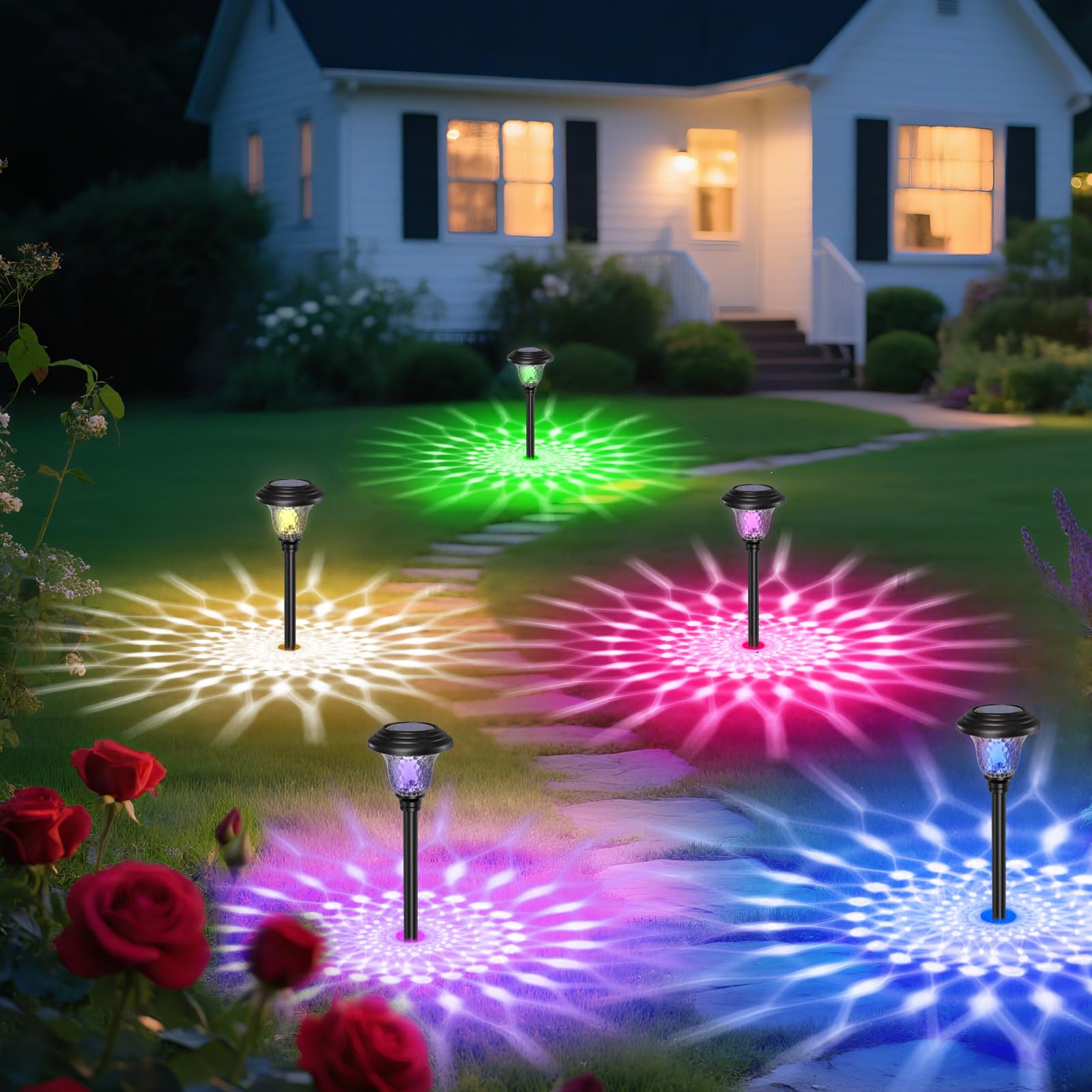 Photo 1 of Beau Jardin 8 Pack Solar Pathway Lights Outdoor Solar Powered Lights Waterproof Glass High Lumen for Garden Landscape Path Yard Walkway Patio Driveway Outside Colored Color Changing White Black