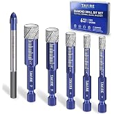 6 Pcs Dry Diamond Drill Bit Set for Tile,Ceramic,Glass,1/4",5/16",3/8",1/2" | Hex Shank Drill Bits for Porcelain,Tile,Ceramic,Pot,Planter,Glass,Granite,Masonry,Hard Stone,with Ti&amp;Tungsten Carbide Bit