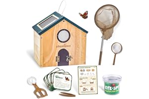 Ohanniewa Bug Catcher for Kids & Kids Explorer Kit, Outdoor Toys with Portable Wooden Bug House, Butterfly Net, Magnifying Glass, 10 Insect ID Cards for Toddler 3-8 Year Old Outdoor Explore Toy Gift