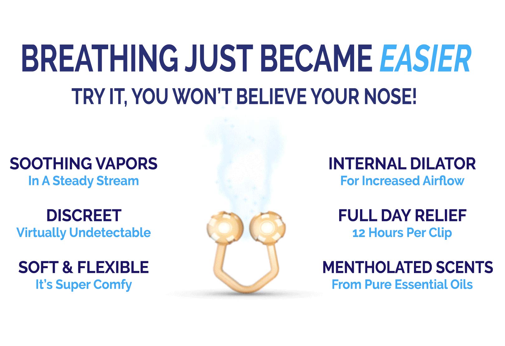 Nasal Dilator Clips, Cool & Easy Breathing Under Your Mask, 4-Scent Variety Pack (Peppermint, Wintergreen, Cinnamon, Lavender), 8 Count, Instant Nasal Congestion Relief, Drug-Free