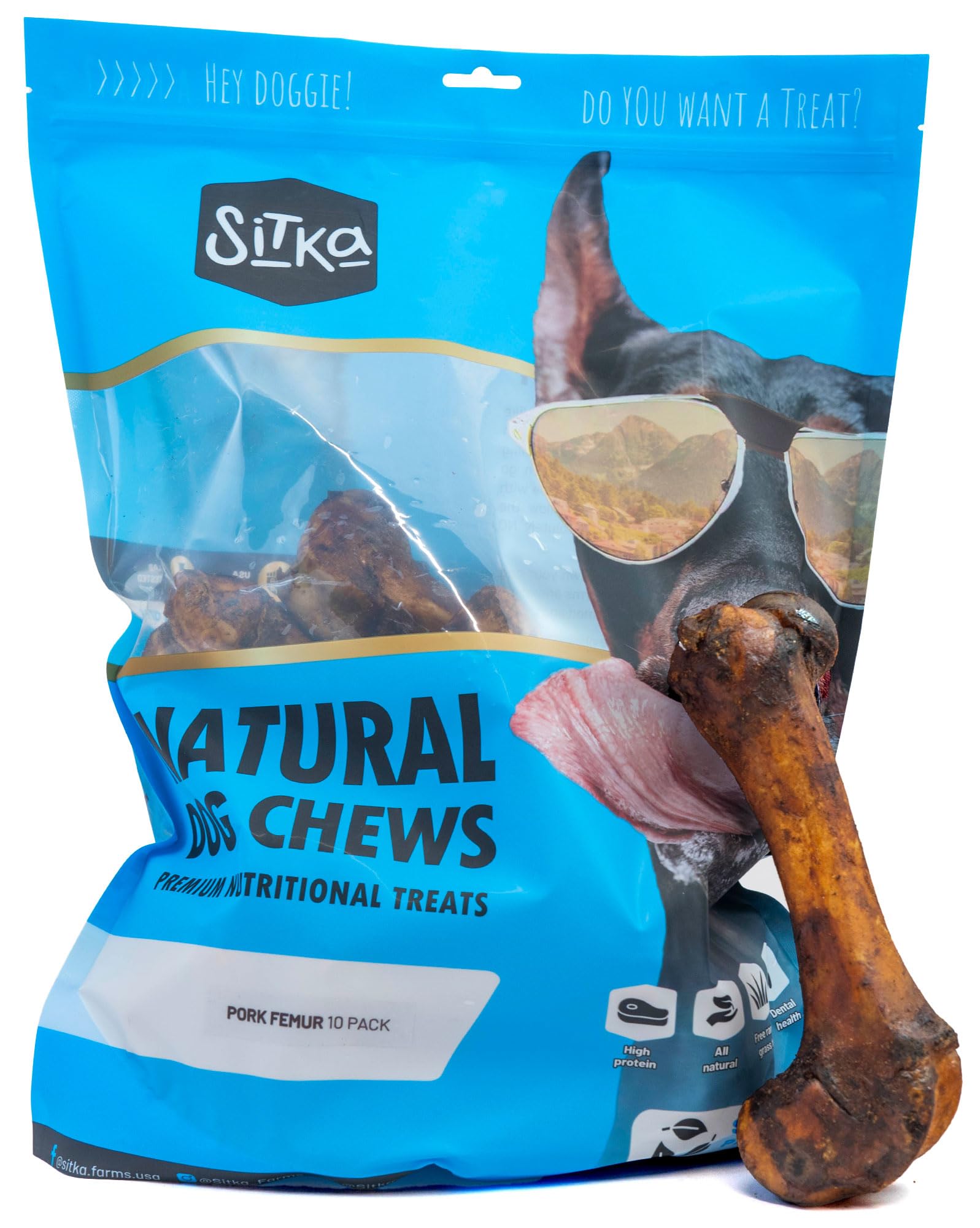 Sitka Farms Pork Femur Premium Dog Bones - 10 Count