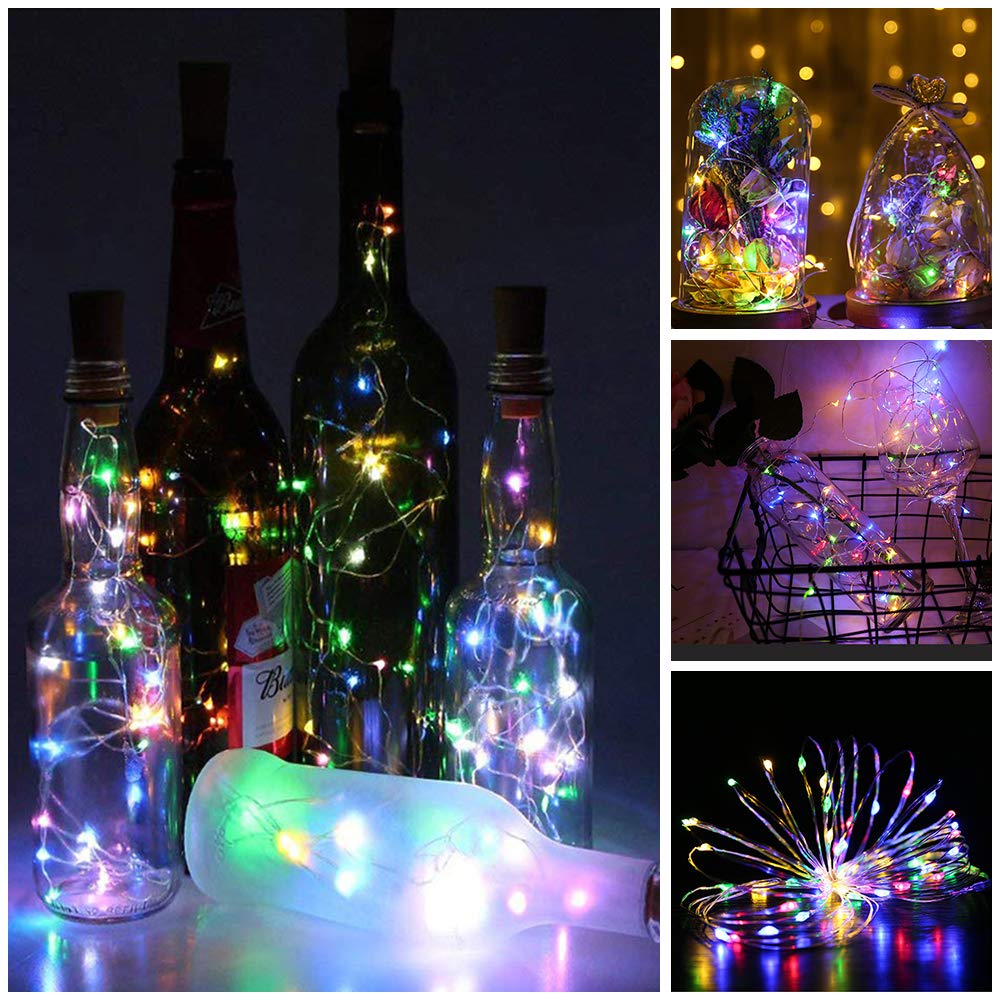 Wine Bottle Lights with Cork,Cshare 10 Pack 2M 20 LED Battery Operated LED Cork Shape Fairy Mini String Lights for DIY Halloween Party Wedding Christmas Bedroom Indoor Outdoor Decoration (Multi-color）
