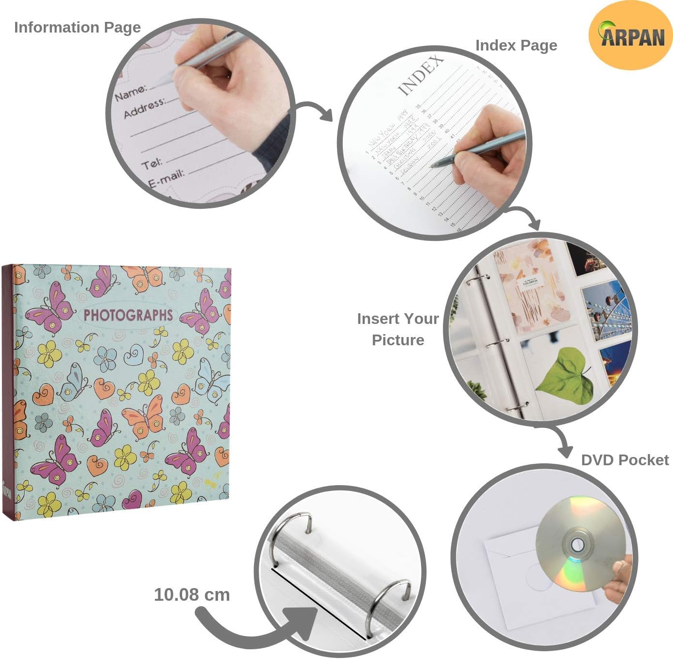 Arpan Large Slip In Pockets 3-Ring Binder Photo Album Holds 500 6x4" Photos Wedding, Baby Birthday (Butterfly) - Image 3