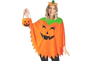 HEYFIZZ 3 PCS Pumpkin Costume for Women,Halloween Pumpkin Poncho for Adults,Halloween Costume for Women with Accessories