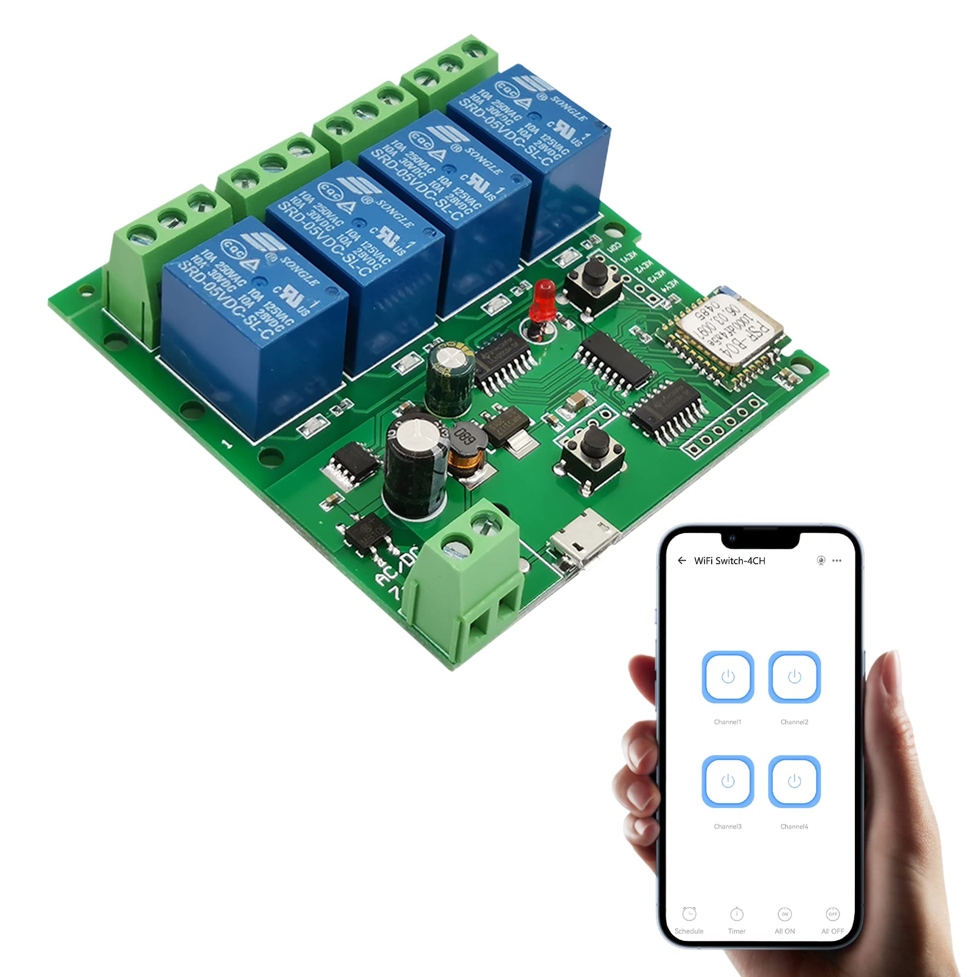 Jane Eyre 4 Channel WiFi Instantaneous Inching Relay Self Locking Switch Module DIY Garage Door Switch Module Ewelink App Control Compatible with Alexa Goolge Assistant