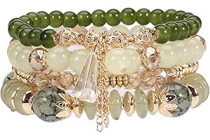 CAIYAO 4Pcs Bohemia Multilayer Stackable Beaded Bracelets Set Colorful Crystal Stone Gold Beaded Stretch Bracelets Hawaii Charm Bracelet for Women Men Summer Beach Boho Vacation Jewelry Gifts