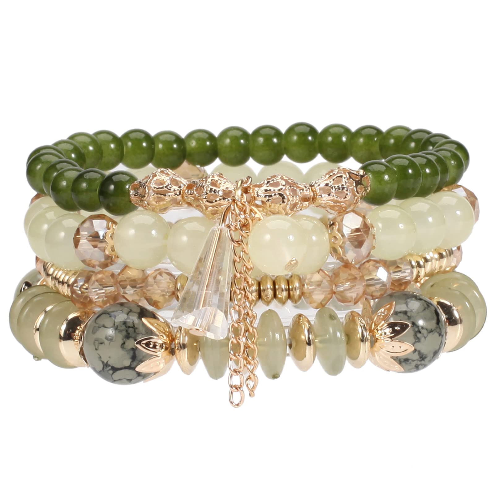 4Pcs Bohemia Multilayer Stackable Beaded Bracelets Set Colorful Crystal Stone Gold Beaded Stretch Bracelets Hawaii Charm Bracelet for Women Men Summer Beach Boho Vacation Jewelry Gifts