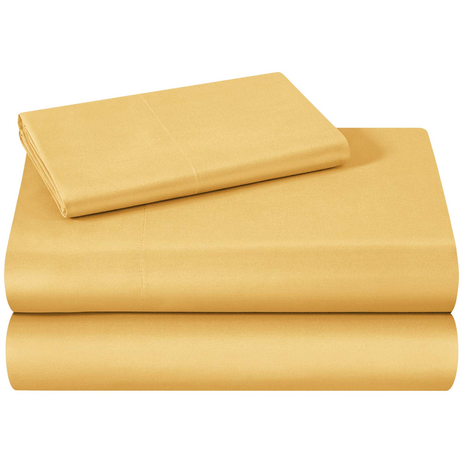 HOMEIDEAS 3 Piece Bed Sheets Set, Extra Soft Brushed Microfiber Fabric Bedding Sheets, Wrinkle & Fade Free - Flat Sheet, Fitted Sheet with 1 Pillowcases (Single, Gold) — image 1
