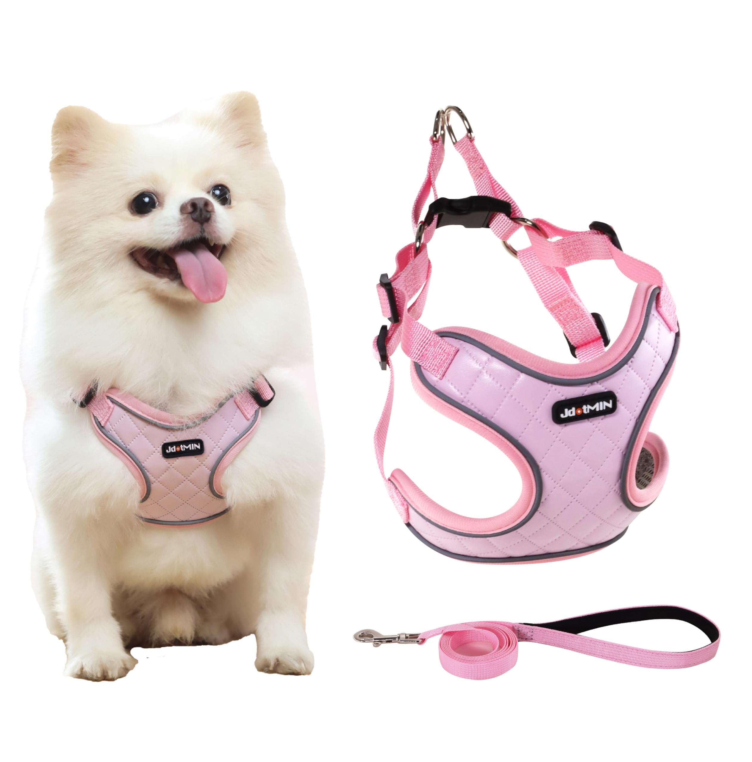 JdotMIN Plaid Dog Harness and Leash Set, Extra-Small/Small to Medium Dog and Cat Vest Harness No Pull, Escape Proof, For Walking Puppy and Kitten, For Travel and Car (Pink-Adj, M) — image 1
