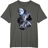 Howling Wolves in the Full Moon Moonlight with Starry Sky T-Shirt