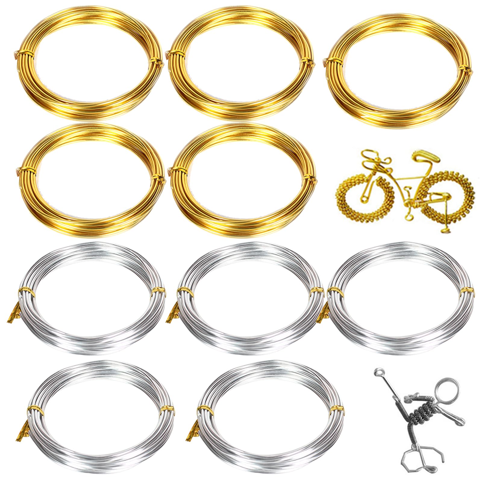 BSITSSS 18 Gauge 1mm Aluminum Craft Wire, 10 roll Craft Wire 1mm, 5 meters Bendable Crafting Wire, Thin Wire for Crafts,Floral Making Craft Wire, Wire for Jewellery Making (Silver, Gold)