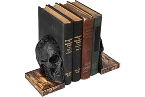 GUTE Skull Book Ends Gothic, Lifesize Human, Heavy-Duty Bookends, Skeleton Decorations, Bookends for Shelves, Heavy Books, Black Skull Design Bookend 7x5.1x6.3, Spooky Decor, Holiday