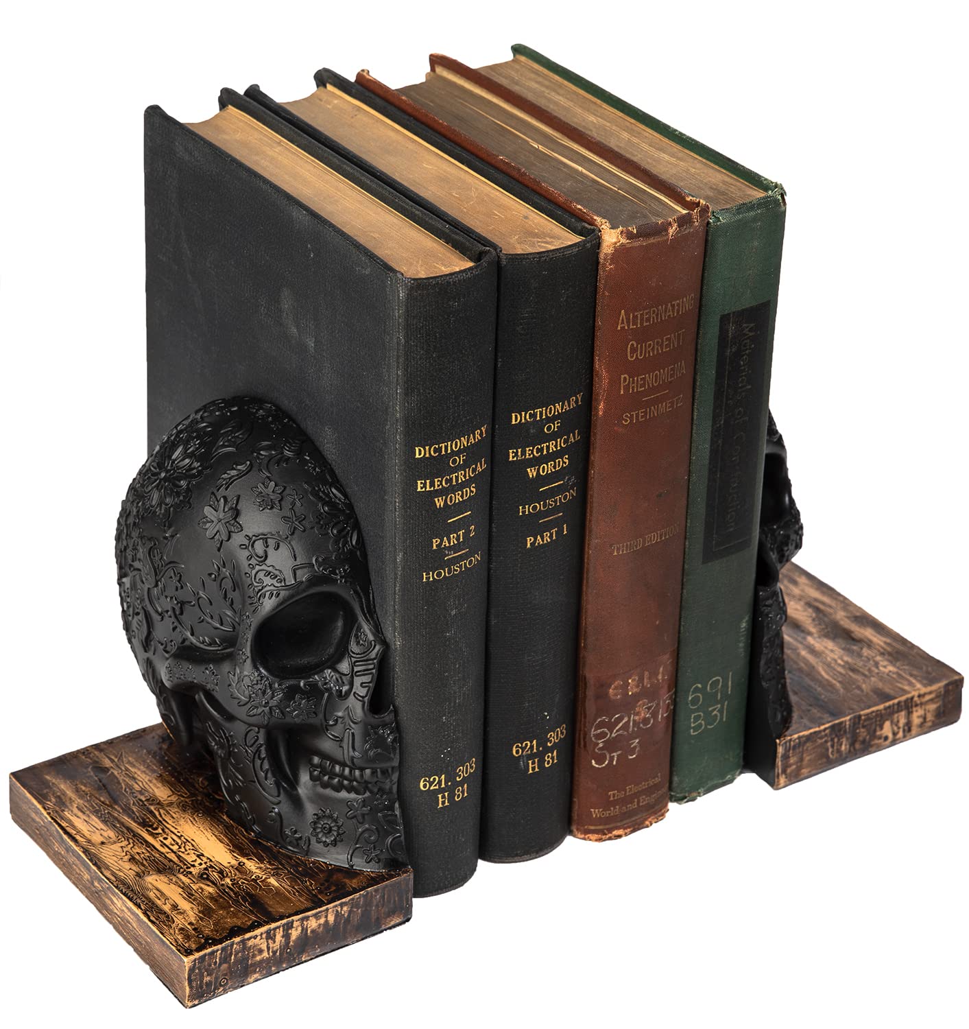 Gute Skull Book Ends Gothic, Lifesize Human, Heavy-Duty Bookends, Halloween Decors, Bookends Shelves, Heavy Books, Black Skull Design Bookend 7x5.1x6.3, Spooky Decor, Haunted Emo Witch House Decor