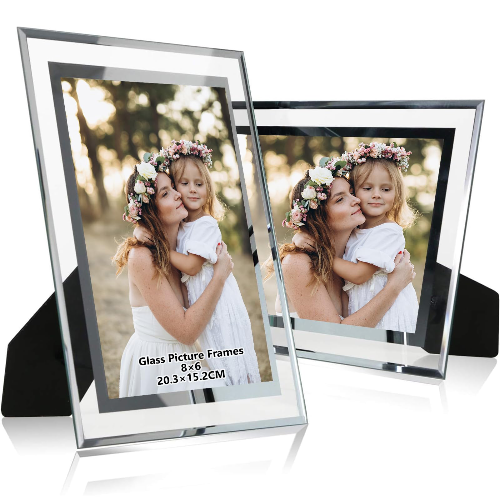 DMSELL 2 Pack Glass Photo Frame 8x6, Glass Picture Frames 8x6 for Wedding Photos,Family Photos and Home Decoration