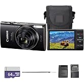 Canon PowerShot ELPH 360 HS A Digital Camera (Black) | 20.2MP CMOS Sensor, 12x Optical Zoom &amp; Built-in Wi-Fi | Compact Point-and-Shoot for Travel &amp; Everyday Photography (7280C001) + 64GB Card + Bag +
