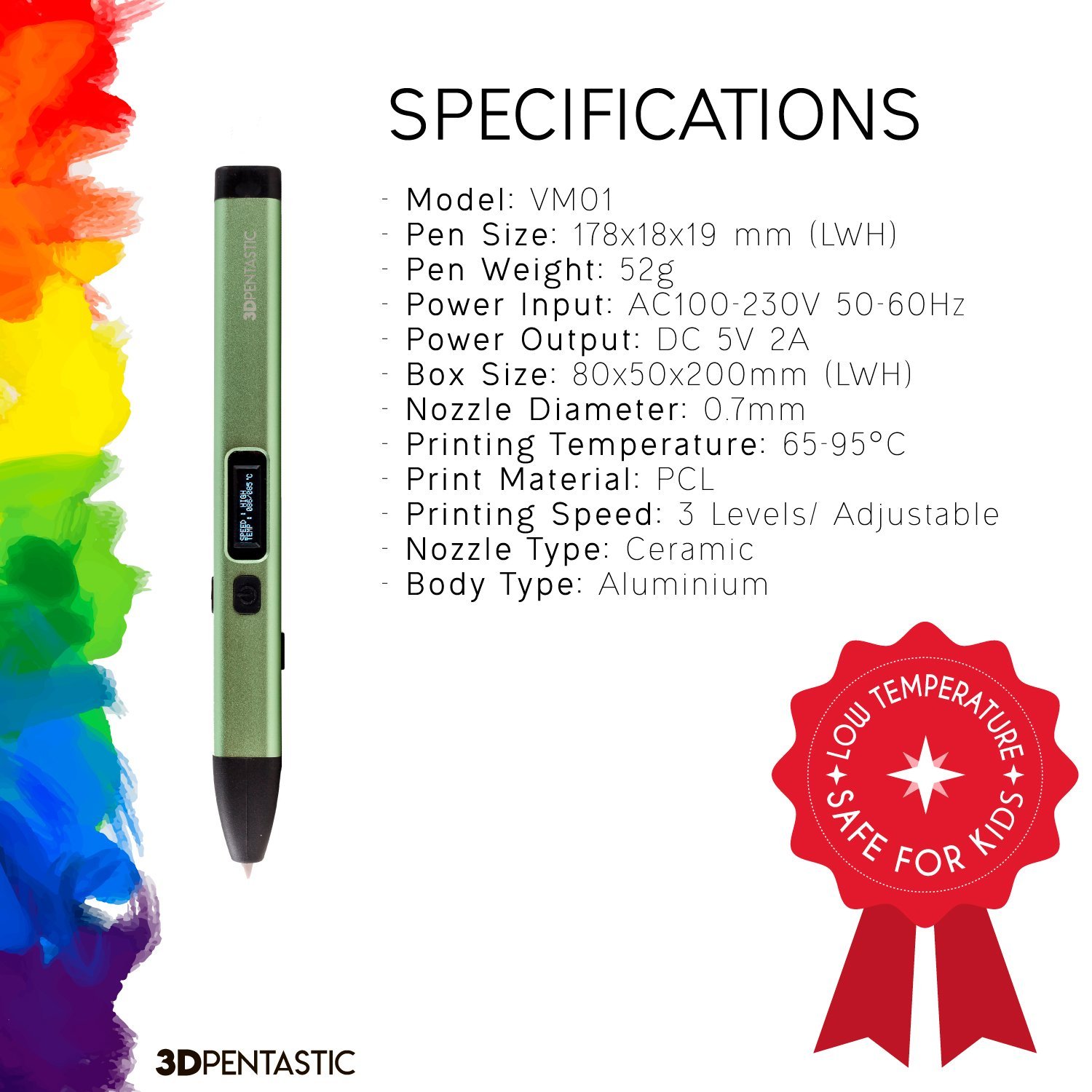 Oled Display Comes W 4 X Pcl Filaments 3d Drawing Templates 3d Pen By 3d Pentastic Professional 3d Printing Pen New Technology Wont Clog Low Temperature 3d Pen For Kids Safe