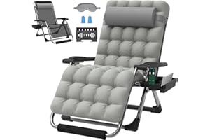 ZENPETIO Oversized Zero Gravity Chair, 33In XXL Zero Gravity Recliner Lounge Chair, Anti Gravity Chair for Indoor and Outdoor, Reclining Camping Chair for Lawn and Patio w/Cushion and Footrest, 500LBS