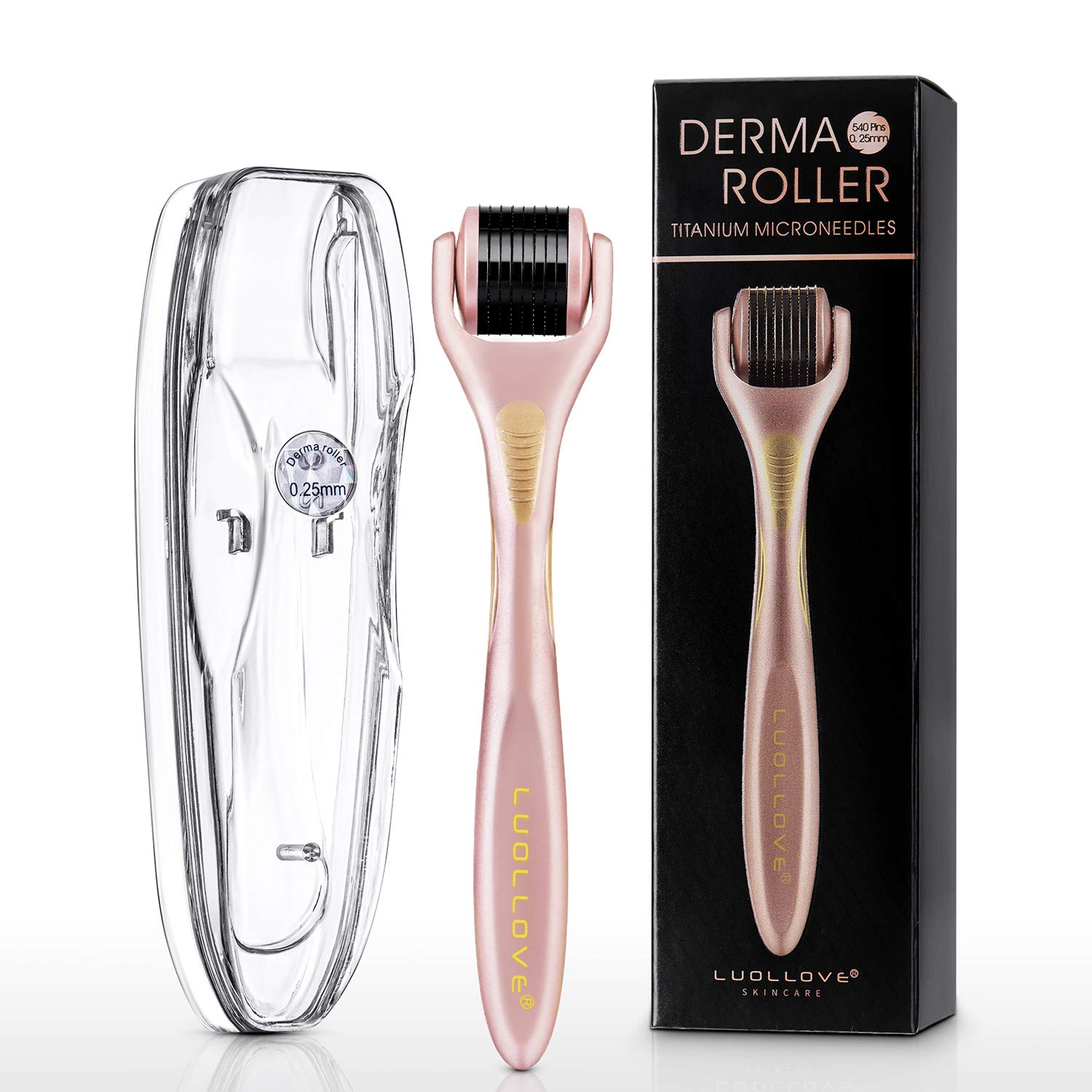 Derma Roller for Face, Sclap, Microneedle Roller for Hair Growth Women Facial Needle Roller 540 0.25mm Rose Gold Includes Storage Case: Beauty