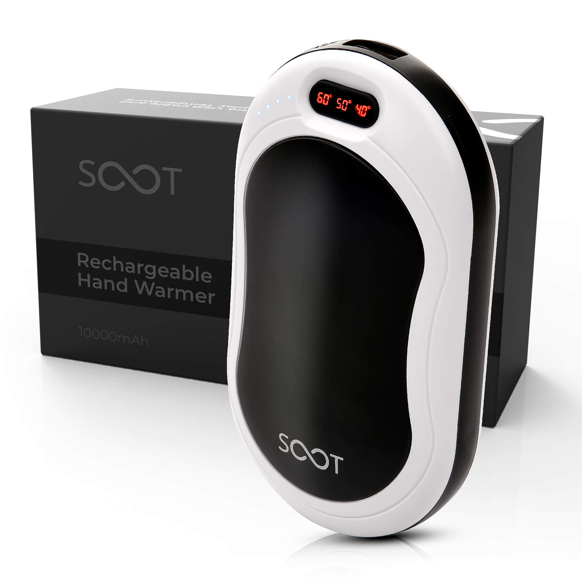 Rechargeable Hand Warmer, 10000mAh Largest Reusable Powerbank, Temperature Display, Instant Double-Sided Heat, Extra USB Cable, Portable, Longer Lasting Battery, Great Indoor Outdoor Winter Gifts