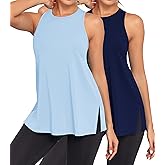 DYLH Workout Tank Tops for Women Loose Fit Yoga Tops for Women Athletic Sleeveless Pima Cotton Side Split Muscle Tank 2 Pack