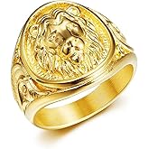 MIVEIVIA Leon Ring for men Lion Round ring Stainless Steel Hip Hop ring for Men Vintage Animals Rings Iced Out Jewelry Punk Ring Club ring Heavy Metal ring