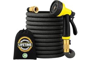 J&B XpandaHose 75ft Expandable Garden Hose – Ultra-Strong 3750D, 4-Layer Latex Core, Brass 3/4" Connectors, 10-Pattern Nozzle & Storage Bag – Lightweight, Kink-Reducing, Leak-Resistant