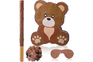 Seematn Bear Piñata Birthday Party Decorations Animal Themed Birthday Party Supplies with Blindfold Stick and Confetti for Girls Boys Kids