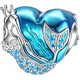 FOREVER QUEEN Mermaid Charms fit Charms Bracelet 925 Sterling Silver Charms Bead CZ Heart Shape Blue Enamel Bead Ocean Sea Charm for Snake Bracelets Necklace Women Gift