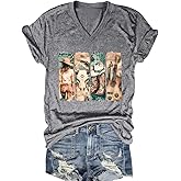 Western Country Shirt for Women Cowgirl Cartoon Boots V Neck Short Sleeve Tops Vintage Cowboy Graphic Tees