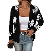 SHENHE Women's Floral Cardigan Sweater Open Front Long Sleeve Button Down Knit Sweater Outerwear
