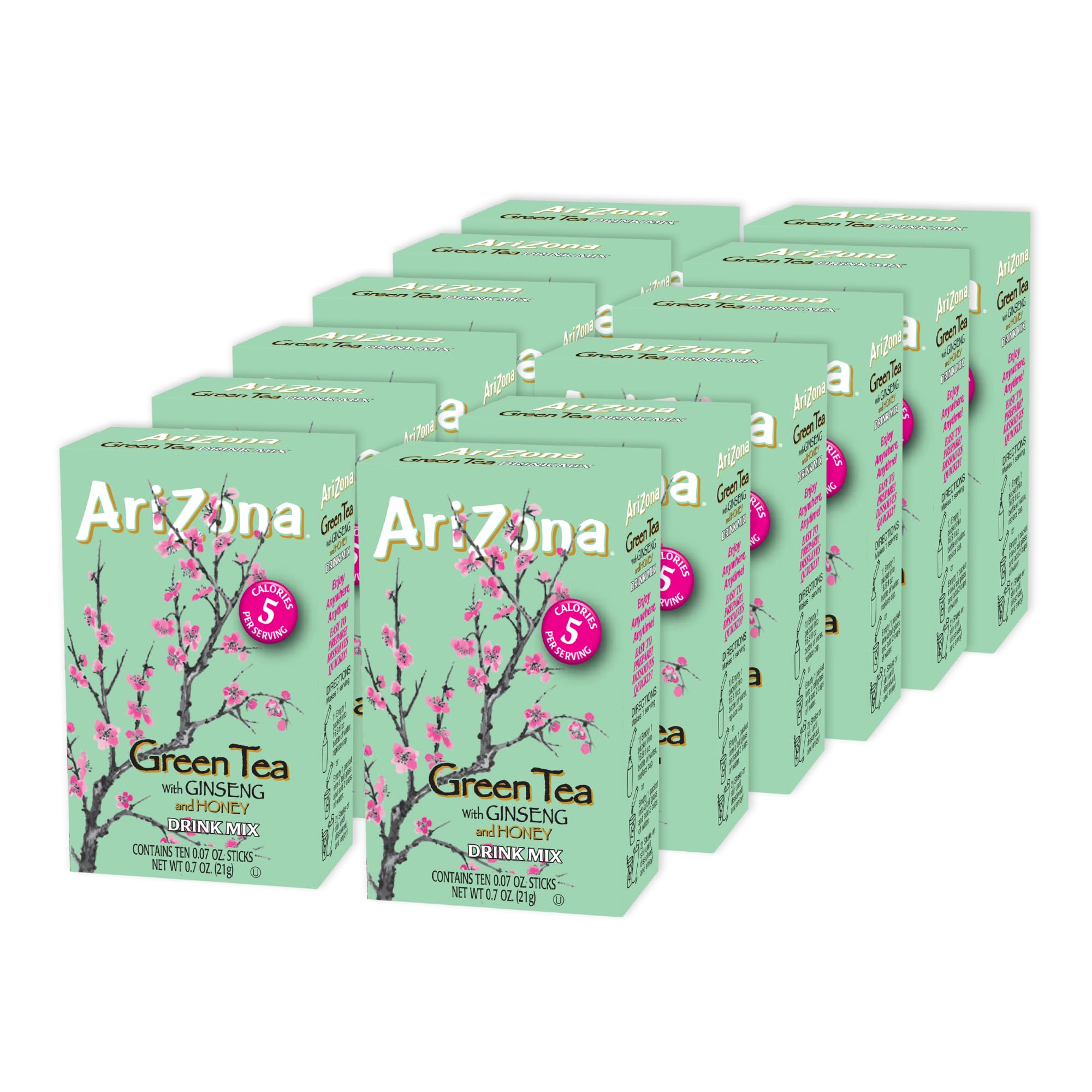 AriZona Green Tea with Ginseng and Honey - On-the-Go Powdered Drink Mix, 0.07oz 120 Count - 10ct Boxes (Pack of 12) Image
