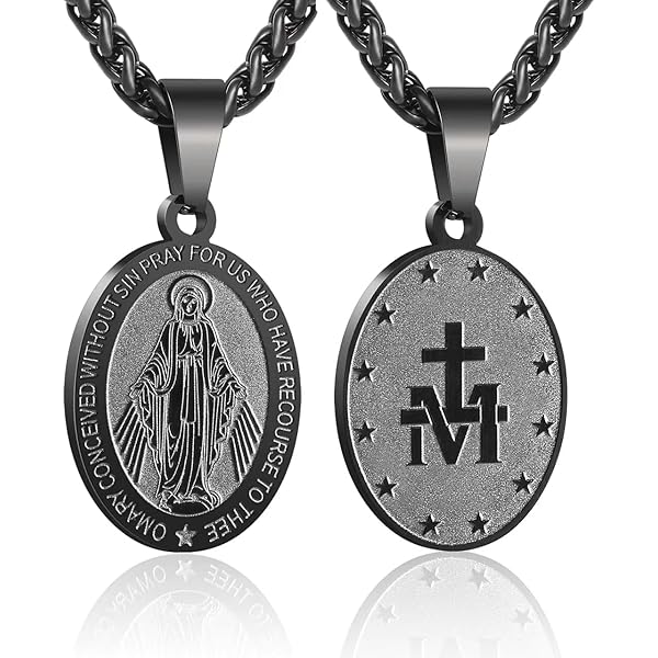 RS Miraculous Medal Virgin Mary Necklace for Men Boys Stainless