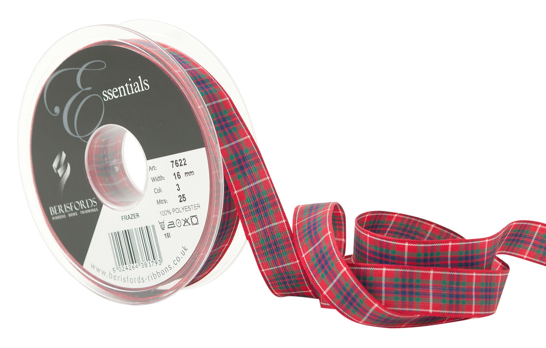 Berisfords Polyester Tartan Ribbon, Frazer, 16 mm — image 1
